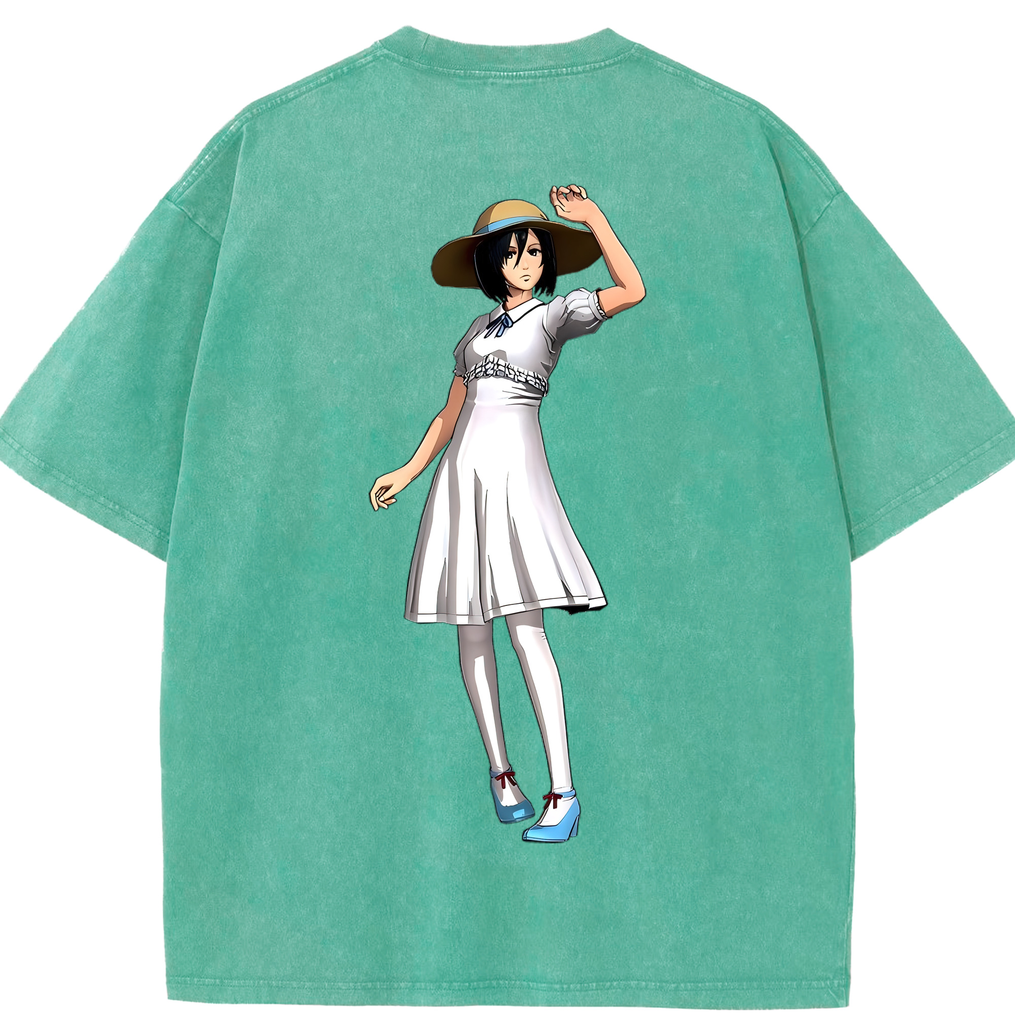 （画像用） 進撃の巨人 ミカサ·アッカーマン Attack on Titan Mikasa Ackerman 綿100% ヴィンテージ風 半袖Tシャツ（背面プリント）